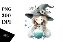 Enchanting Quirky Witch Watercolor PNG Product Image 1