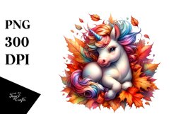 Colorful Baby Unicorn with Pile of Autumn Leaves Product Image 3