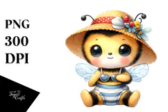 Digital Watercolor with Cute Baby Bee, Beachwear PNG Product Image 1