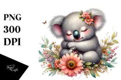 Digital Watercolor with Adorned Baby Koala, Sleeping PNG Product Image 1