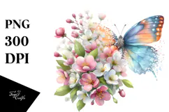Colorful Butterfly Spring Flowers PNG Product Image 1