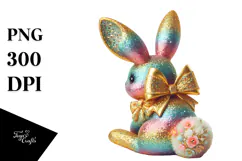 Colorful Vintage Bunny Sitting PNG Product Image 1