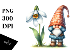 Cute GNOME with Snowdrop, Transparent PNG Product Image 1