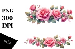 Vibrant Horizontal Frame with Pink Roses PNG Product Image 1