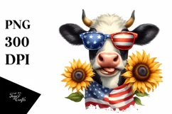 Cow Portrait Sunglasses USA Flag Colors Product Image 1