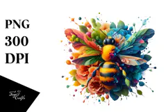 Abstract Vibrant Watercolor Bee, Transparent PNG Product Image 1
