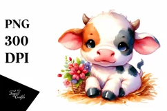 Cute Baby Cow in Vibrant Drawing Style | Clipart Product Image 1
