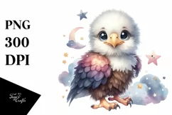 Colorful Baby Bald Eagle with Moon and Stars | Clipart Product Image 3