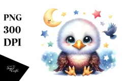 Colorful Baby Bald Eagle with Moon and Stars | Clipart Product Image 1