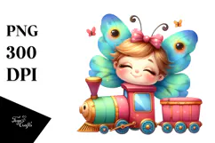 Colorful Baby Butterfly Smiling Train | Sublimation Clipart Product Image 1