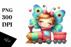 Colorful Baby Butterfly Smiling Train | Sublimation Clipart Product Image 1