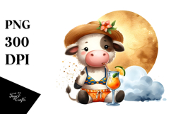 Cow in Beachwear Watercolor Painting Product Image 1