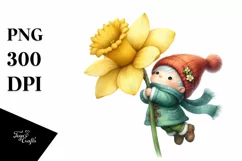 Watercolor Cute Gnome Large Daffodil Clipart Product Image 1