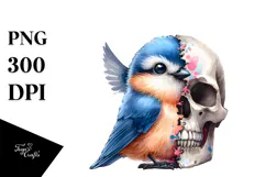 Colorful Bird with Skull Watercolor PNG Product Image 1