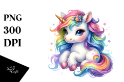 Colorful Baby Unicorn White Background Clipart Product Image 1