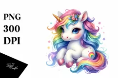 Colorful Baby Unicorn White Background Clipart Product Image 1