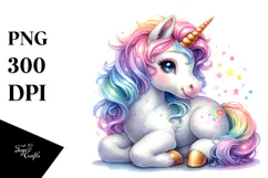Colorful Baby Unicorn White Background Clipart Product Image 1