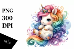 Colorful Baby Unicorn White Background Clipart Product Image 3