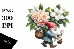 Detailed Watercolor Small Gnome Carrying Large Gardenia Product Image 1