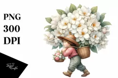 Detailed Watercolor Small Gnome Carrying Large Gardenia Product Image 3