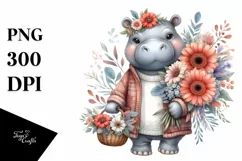 Watercolor Hippo Basket Gerbera Bouquet | Sublimation | Product Image 1