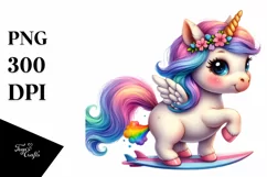 Cute Baby Unicorn in Pastel with Surf | Clipart Product Image 1
