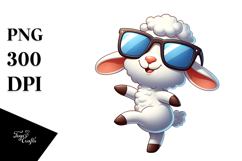 Silly Cartoon Lamb with Oversized Sunglasses PNG Product Image 1