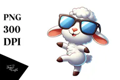 Silly Cartoon Lamb with Oversized Sunglasses PNG Product Image 1