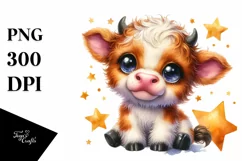 Smiling Baby Highland Cow on Star | Clipart Product Image 1