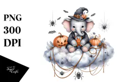 Elephant Dressed for Halloween, Watercolor PNG Product Image 1