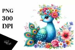 Cute Peacock in Cartoon-Style Watercolor | Clipart Product Image 3