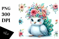 Cute Peacock in Cartoon-Style Watercolor | Clipart Product Image 1
