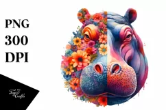 Vibrant Retro Watercolor Hippo | Clipart Product Image 3