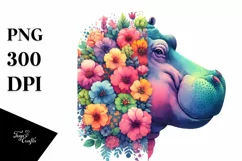 Vibrant Retro Watercolor Hippo | Clipart Product Image 1