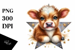 Cute Baby Highland Cow Smiling on Star | Sublimation | Product Image 1
