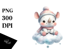 Pastel Baby Rhino with Snowflakes PNG Product Image 1