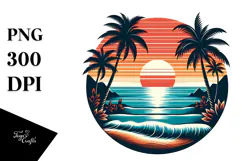Retro Tropical Island Sunset PNG Product Image 1