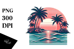 Retro Tropical Island Sunset PNG Product Image 1