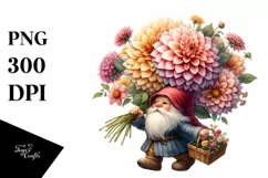 Detailed Watercolor Small Gnome Carrying Large Dahlia Product Image 3