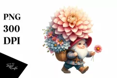 Detailed Watercolor Small Gnome Carrying Large Dahlia Product Image 3