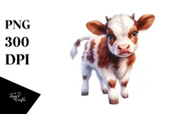 Digital Watercolor Baby Cow PNG Product Image 1