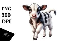 Digital Watercolor Baby Cow PNG Product Image 1