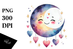 Smiling Moon with Hearts, Transparent PNG Product Image 1