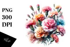 Colorful Watercolor Carnation PNG Product Image 1