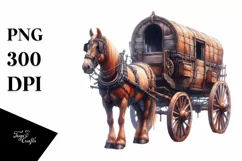 Vintage Watercolor Horse Wagon Product Image 3