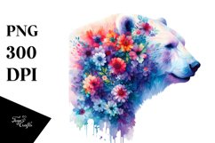 Vibrant Half Flowers Polar Bear | Sublimation | Clipart Product Image 1