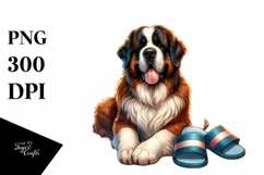 Watercolor Saint Bernard Sitting in Sand | Clipart Product Image 3