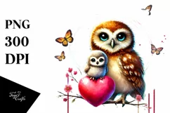Colorful Baby Owl with Heart PNG Product Image 1