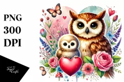 Colorful Baby Owl with Heart PNG Product Image 1