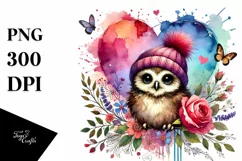 Colorful Baby Owl with Heart PNG Product Image 1